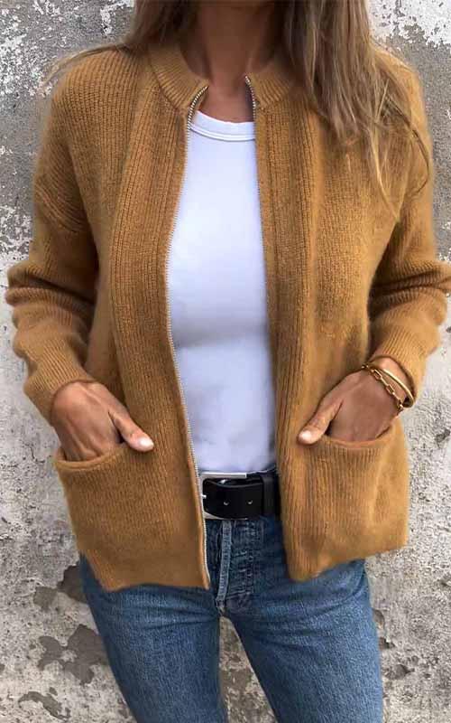 Tua | Stickad Kofta Dam Zip Relaxed Fit