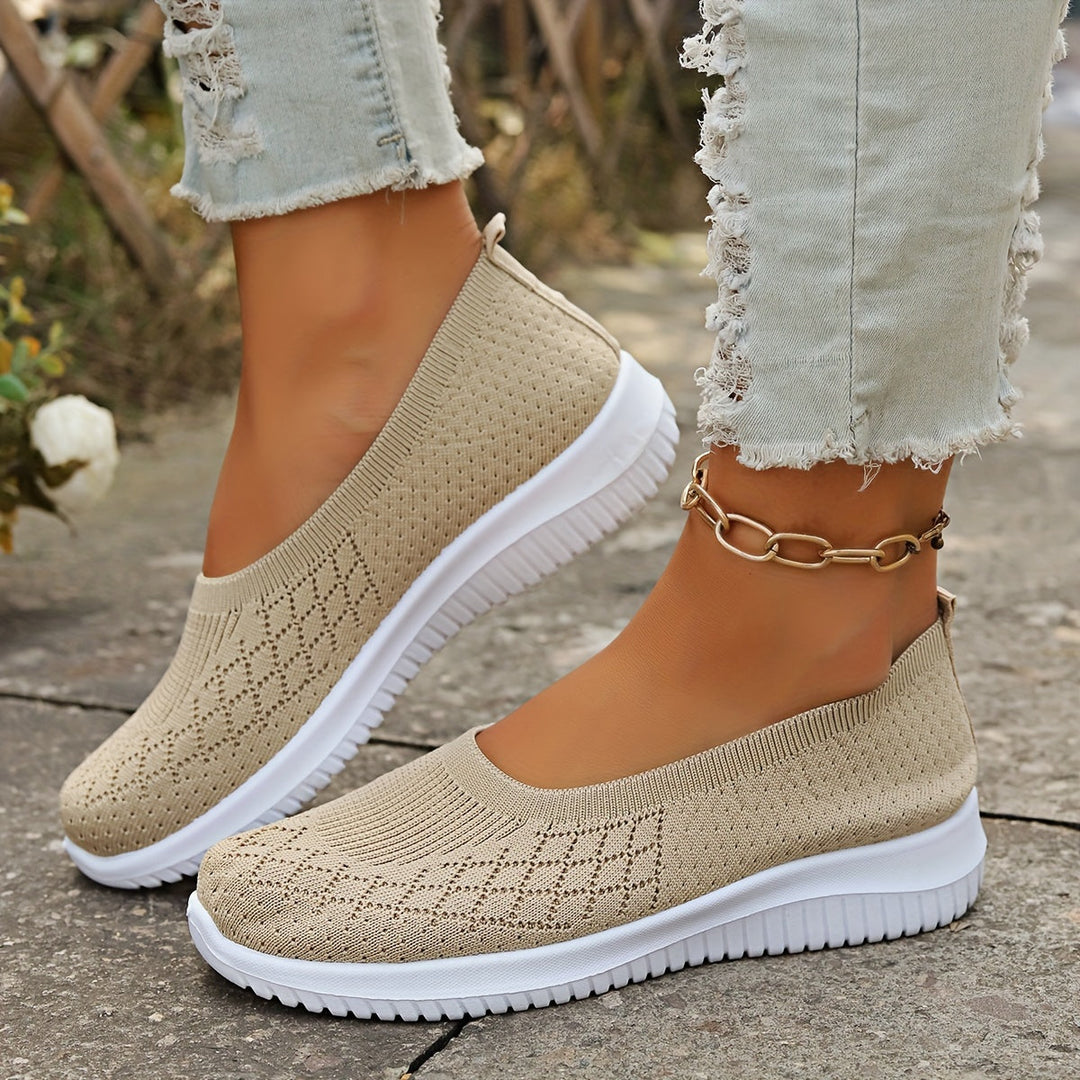 Elena | Slip-On Skor Dam Med Stickad Ovandel