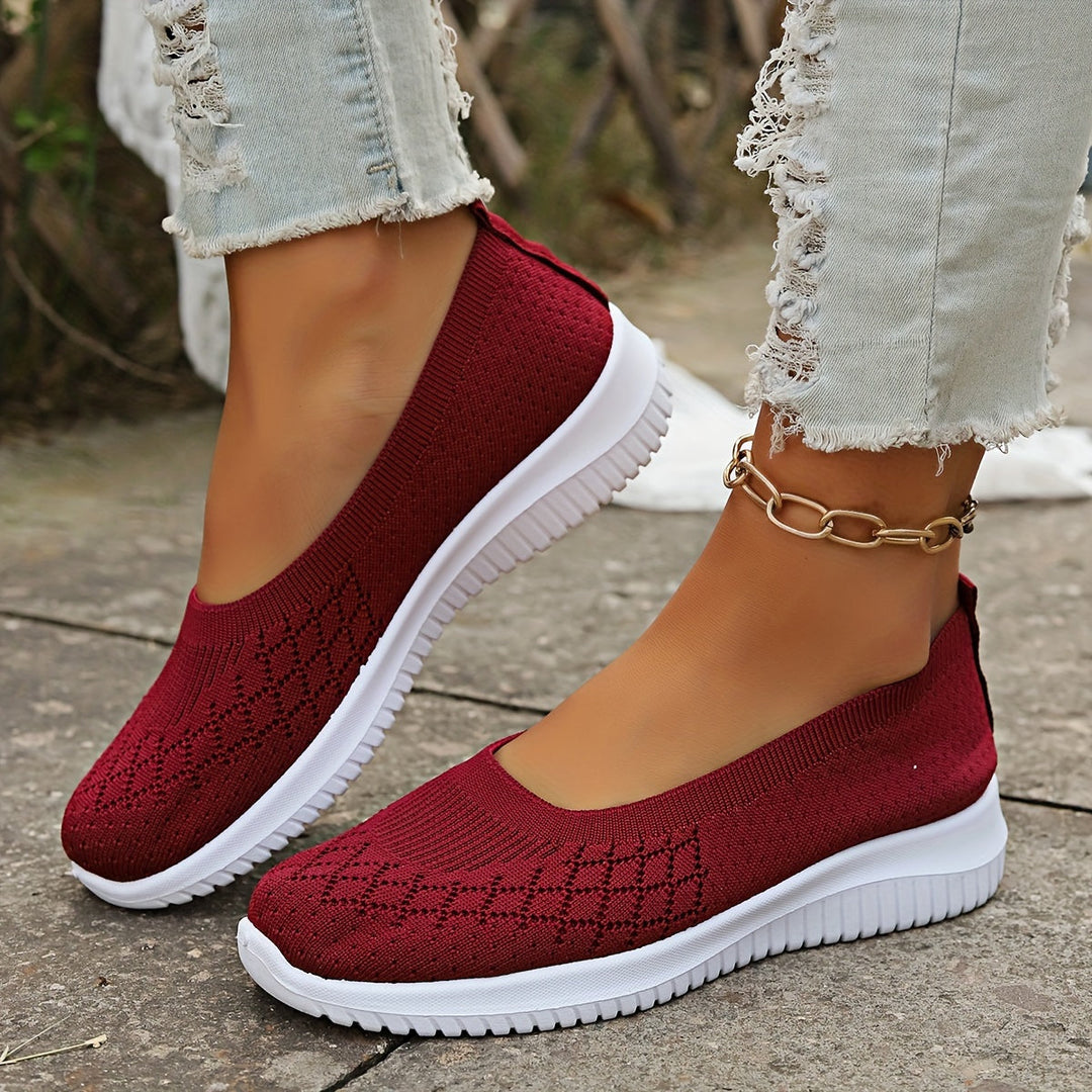 Elena | Slip-On Skor Dam Med Stickad Ovandel