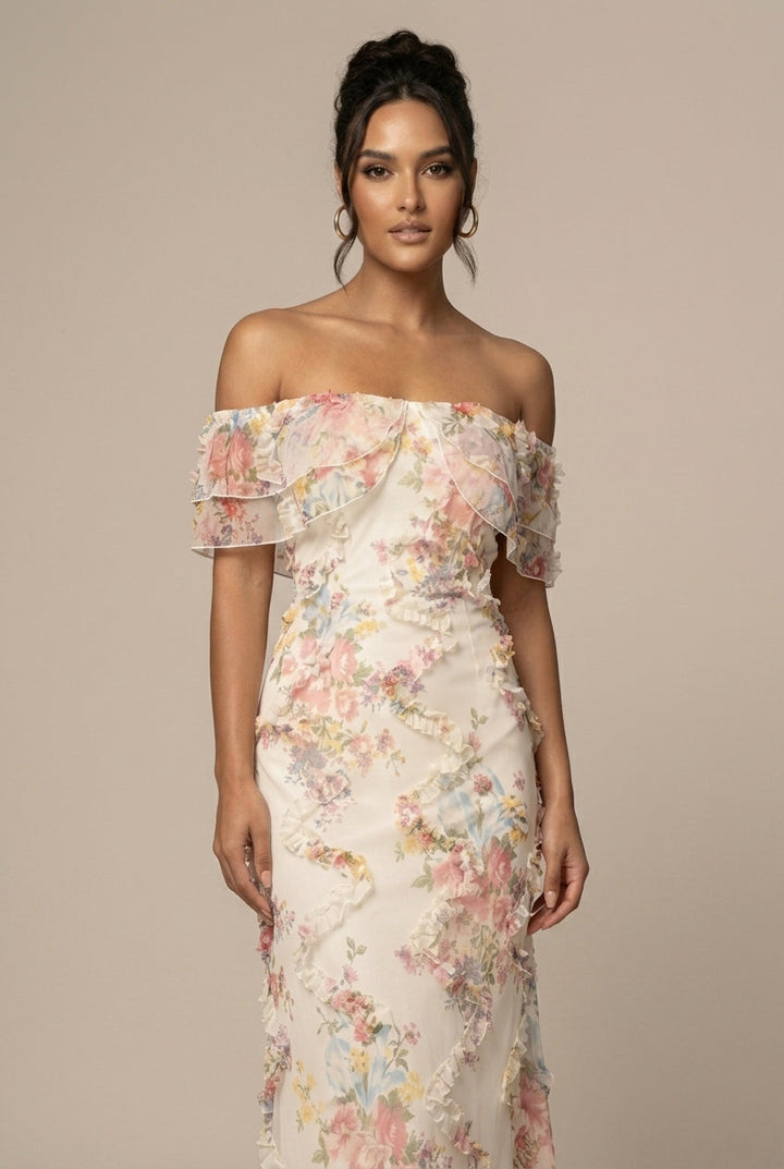 Valentina | Blommig Off Shoulder Maxiklänning Dam