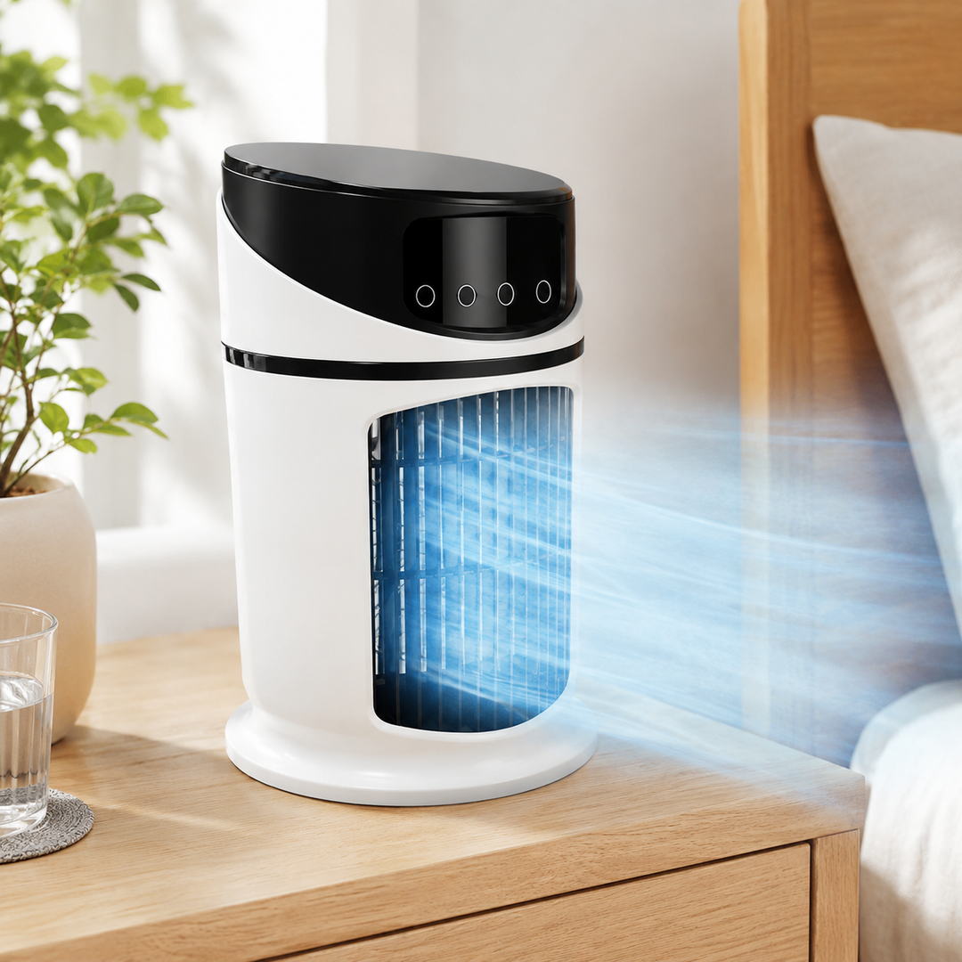 Portabel 4-I-1 Kylfläkt Med Spraydimma Timer Och LED-Nattljus