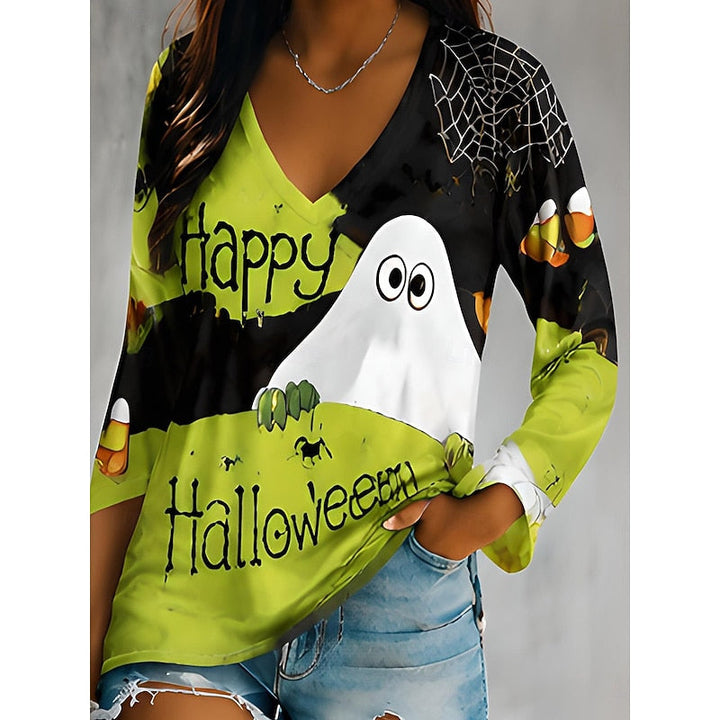 Maj | Topp Dam Halloween V-Ringad Långärmad