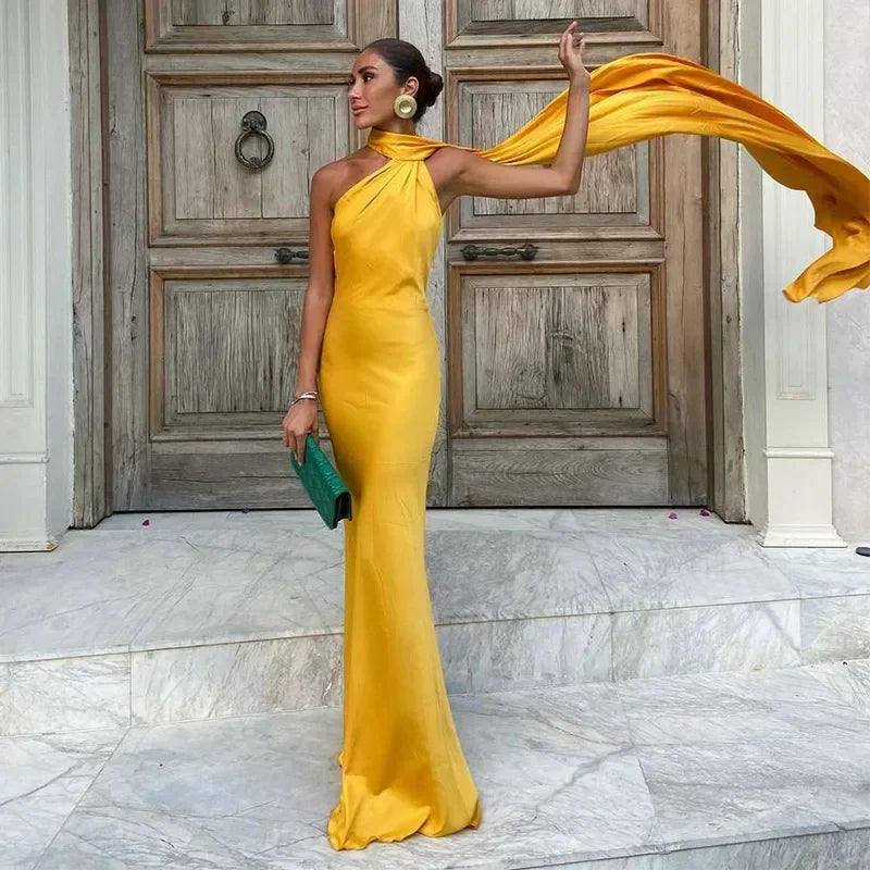 Celina | Draperad One Shoulder Maxiklänning Dam
