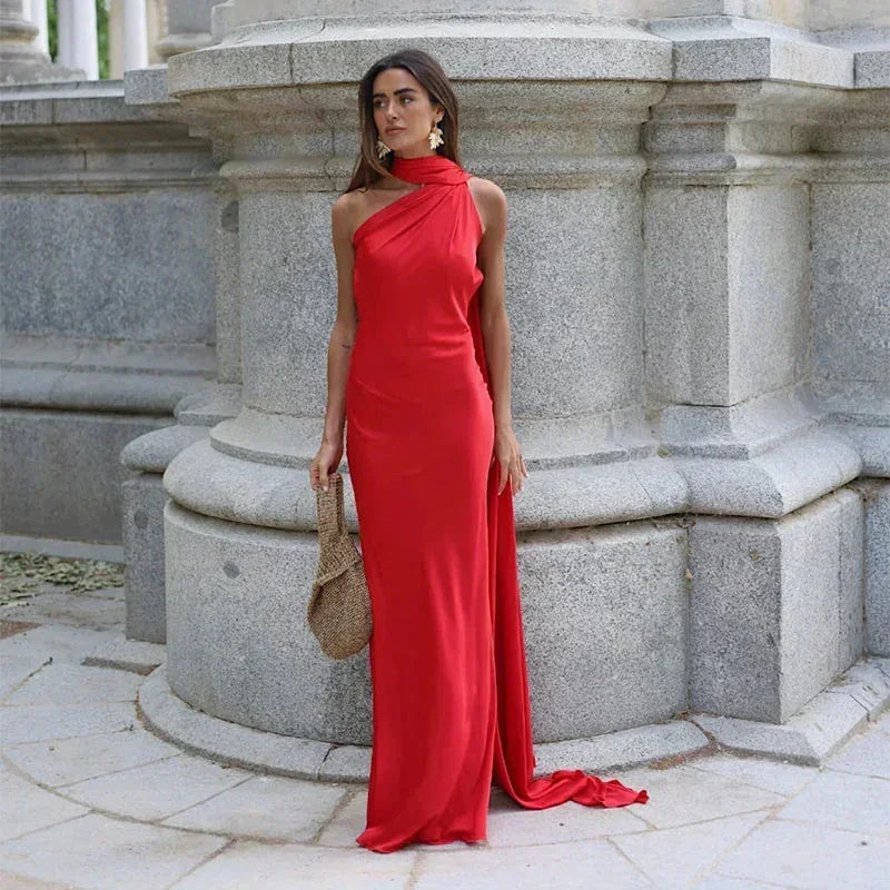 Celina | Draperad One Shoulder Maxiklänning Dam