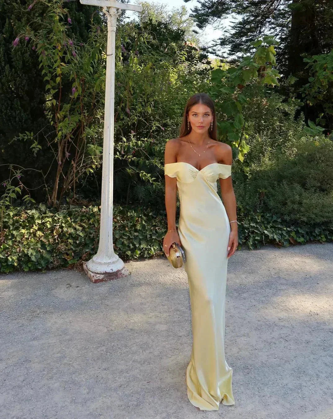 Soleil | Satin Maxiklänning Dam Off Shoulder