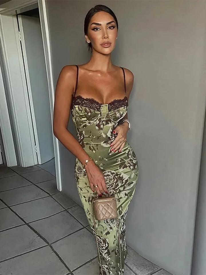 Valentina | Blommig Midiklänning Dam Med Korsettliv