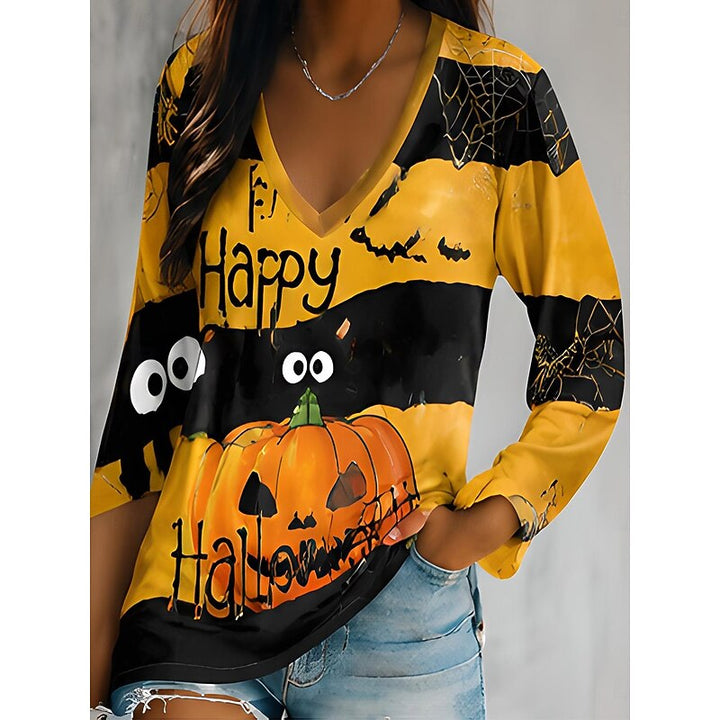 Maj | Topp Dam Halloween V-Ringad Långärmad