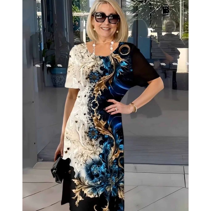 Anneli | Midiklänning Mönstrad Elegant