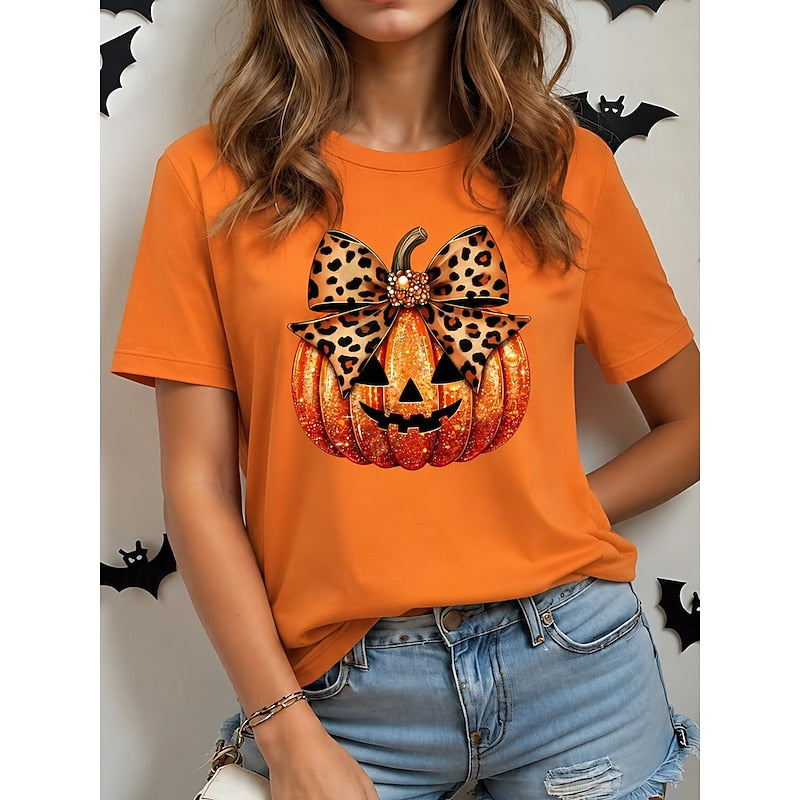 Tindra | T-Shirt Dam Halloween Pumpamotiv Rund Hals