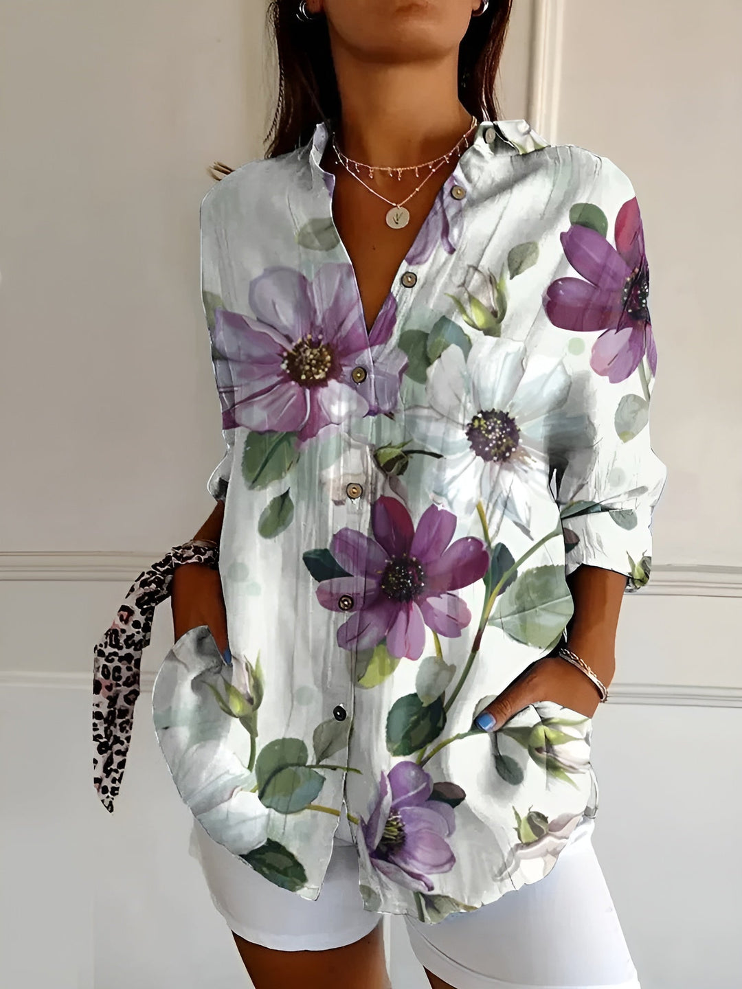 Siv | Blus Blommig Knappar