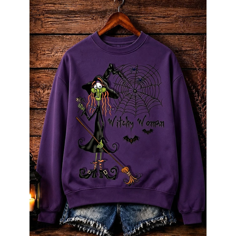 Elis | Sweatshirt Dam Halloween Häxmotiv Rund Hals
