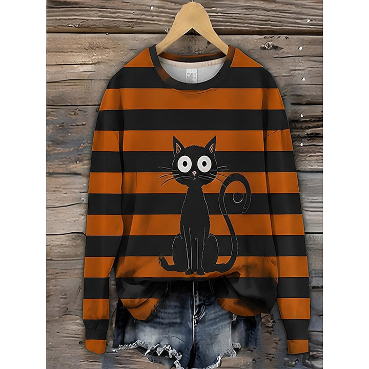 Mylene | Sweatshirt Dam Randig Halloween Kattmotiv